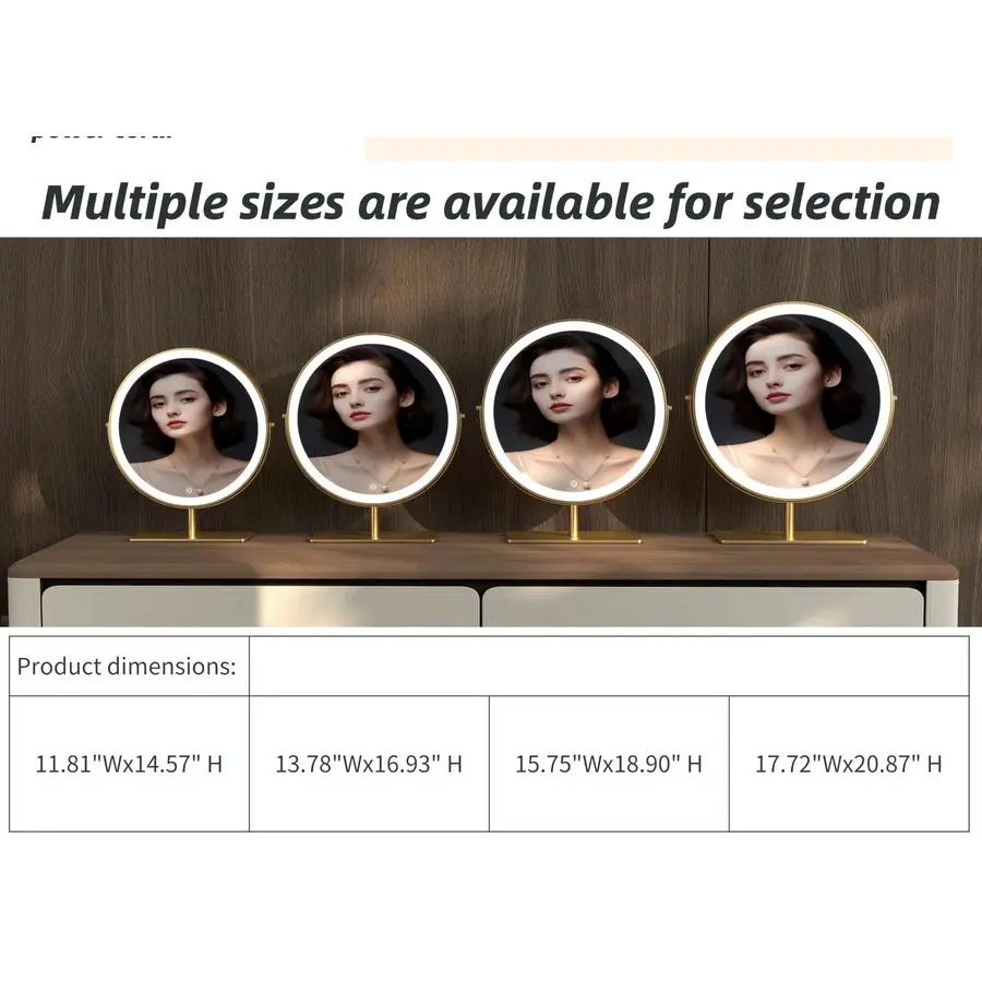 Espejo de maquillaje con soporte, espejo de tocador redondo 15,8, luces LED, rotación Smart Touch 360, regulable blanco dorado