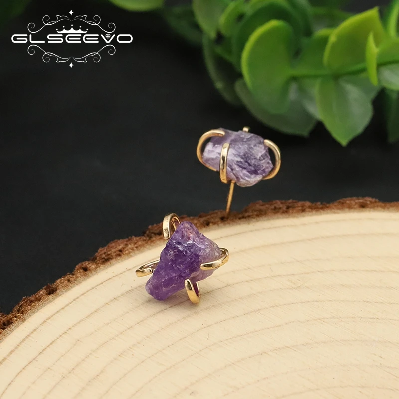 GLSEEVO Amethyst Paw Natural Stone Earrings For Women 2022 Trending  Korean Fashion Simple Stud Earrings Anniversary Gifts