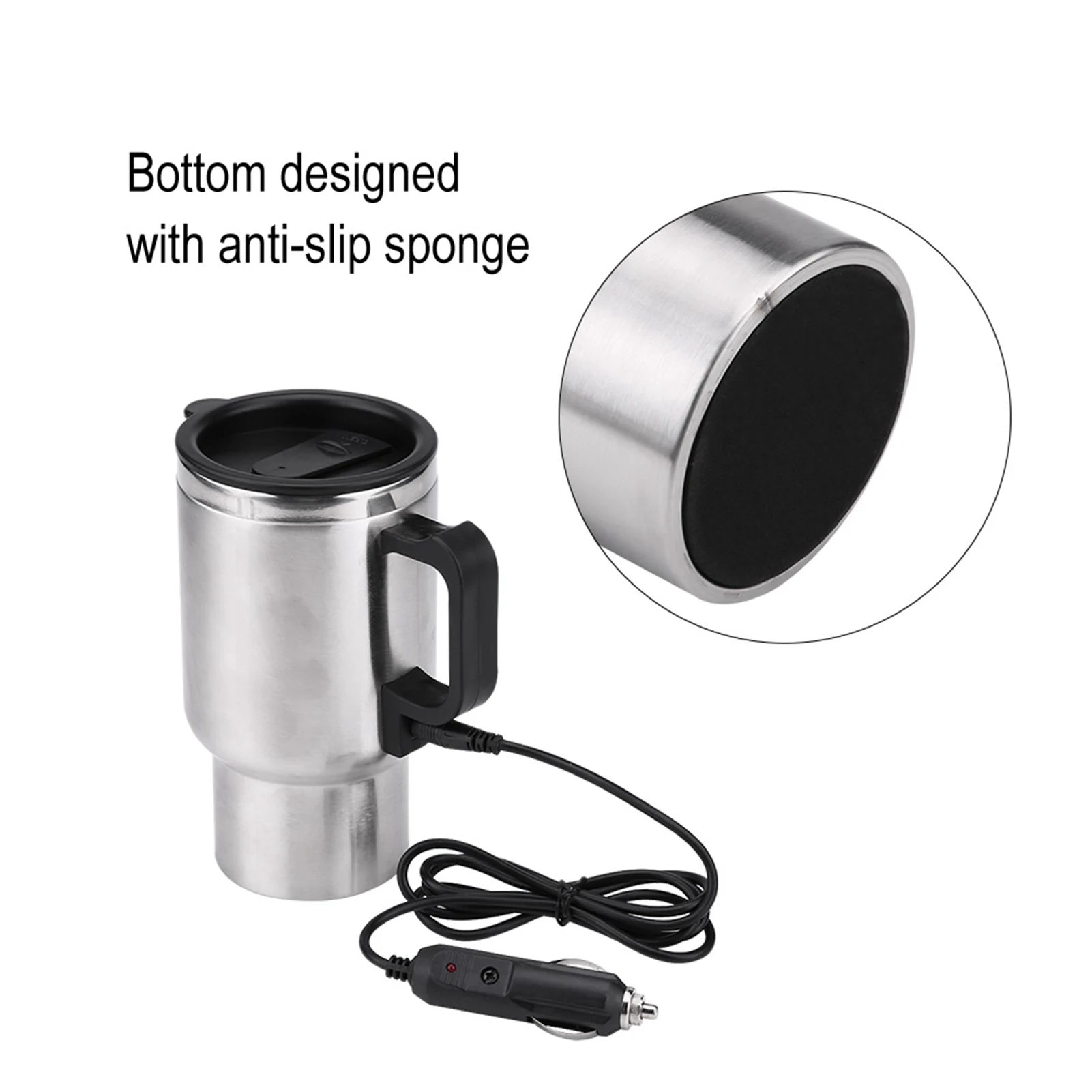 12V 450ml Electric Incar Stainless Steel Travel Heating Cup Coffee Tea Car Cup Mug Car Coffee Mug Electric Water Kettle