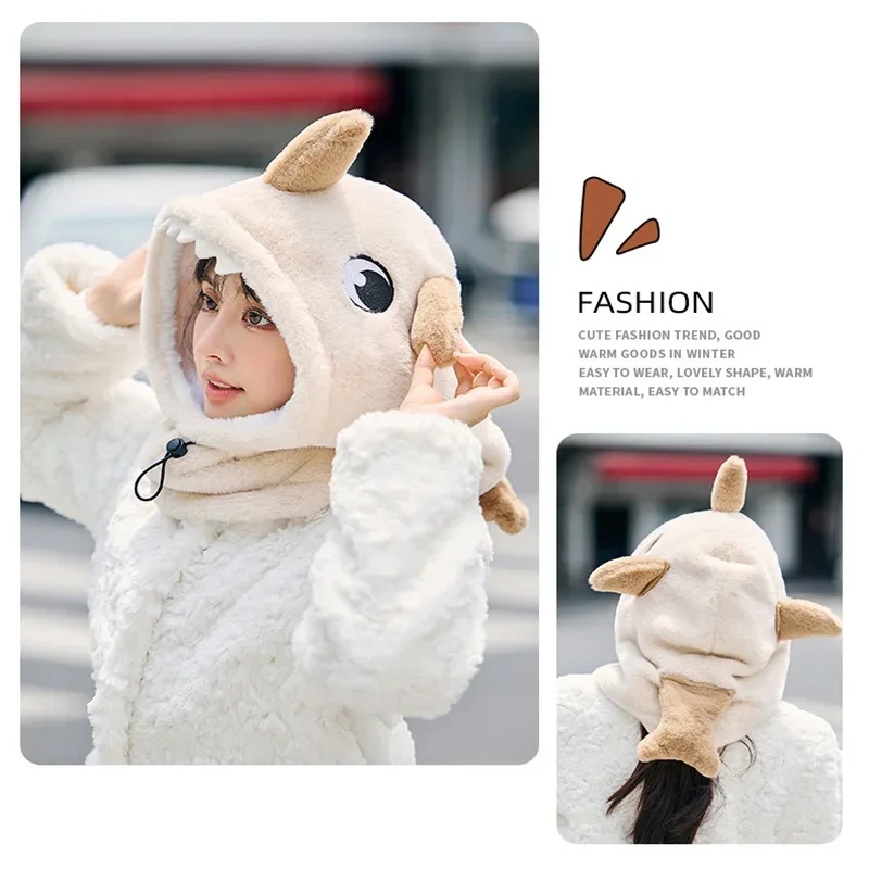 Winter Warm Ski Helmet Cover Comfortable Soft Fleece Skiing Cap Scarf Warmer Cartoon Cute Shark Mode Decorative Helmet Cover Hat