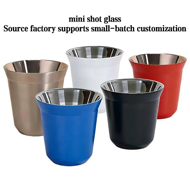 80/160ml Stainless Steel Espresso Coffee Cup Portable Double Layer Office Tea Drinks Mug Cup Mini Whisky Wine Cup