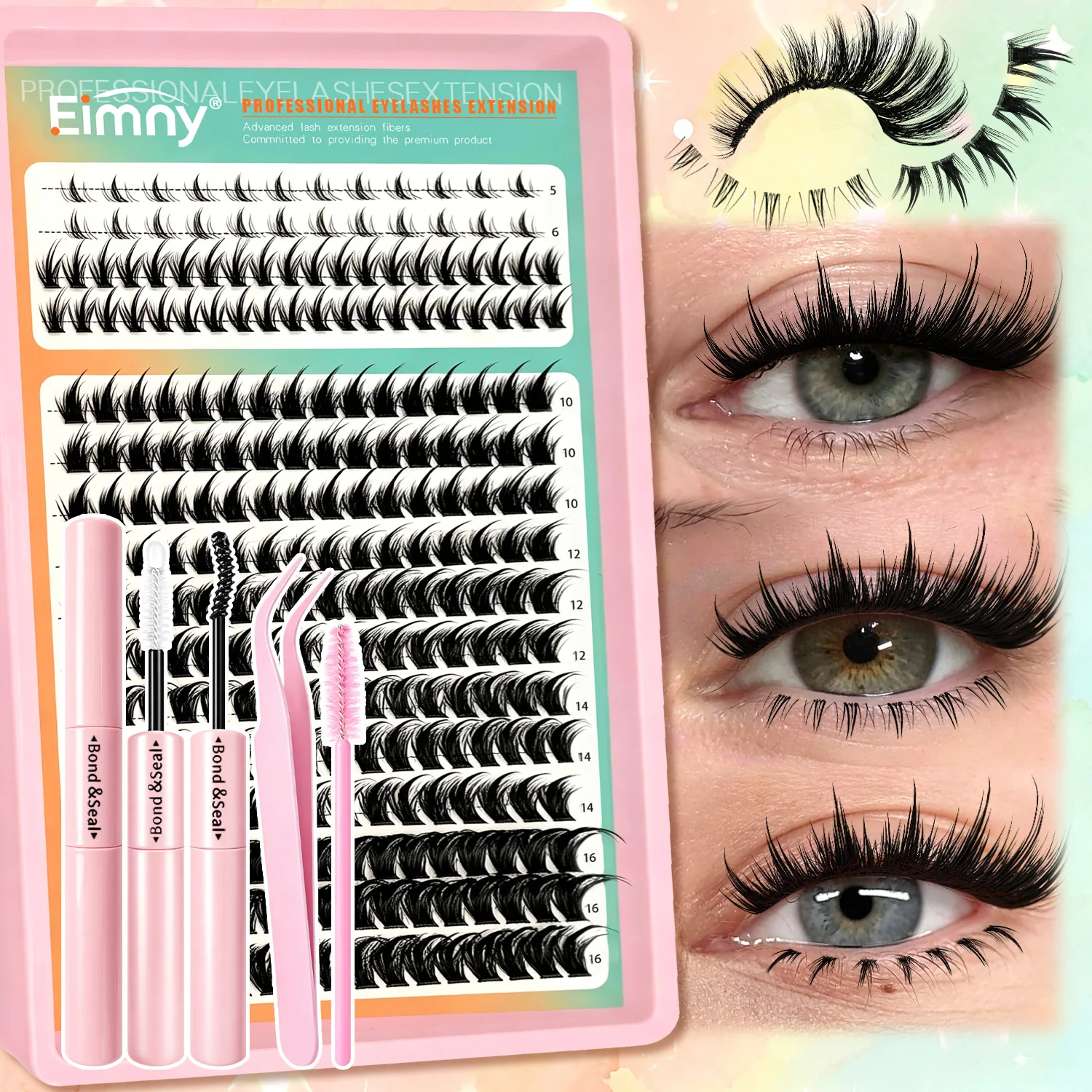 Manga Wimpern-Cluster-Set, Natürlich, 300 Stück, Wimpernverlängerungs-Kit, Wispy Fairy Fluffy Wimpern-Cluster, Anime Cosplay Wimpern