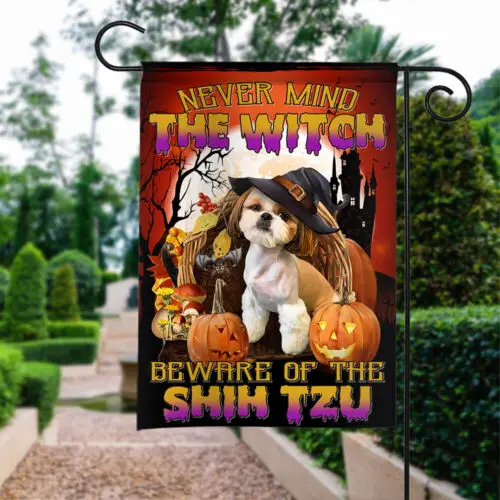 Halloween Never Mind The Witch Beware Of The Shih Tzu Dog Flag, Dog Witch Flag