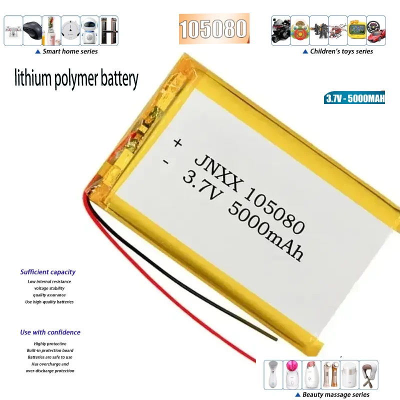 

105080 18.5Wh Li-Polymer Lithium Battery 3.7V 5000mAh JST 2Pin for DashCam GPS PAD Mobile Power Bank Tablet PC LED Light Drone