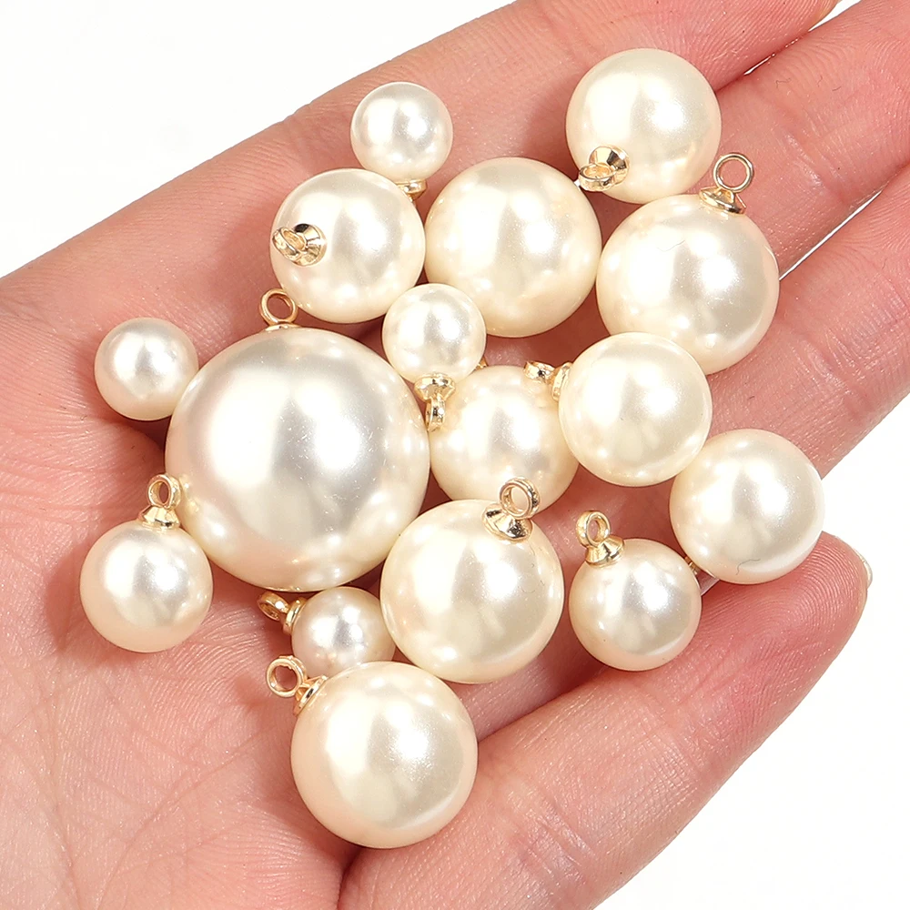 10-20pcs/lot Imitation Round Pearl Beads Charms Pendant for DIY Jewelry Making Accessories Handmade Earring Bracelet Necklace