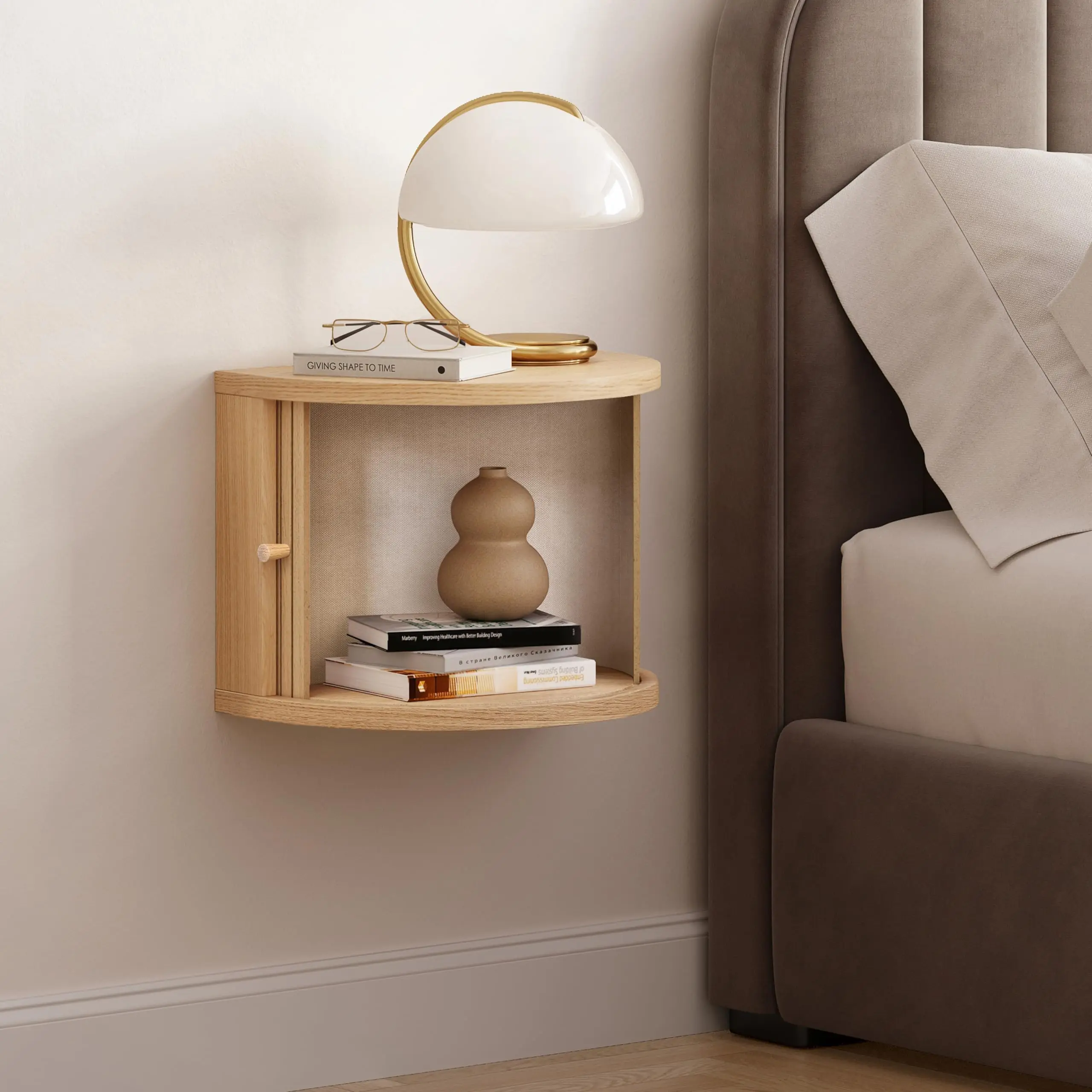 

！@Combohome 6'' Floating Nightstand with Storage and Sliding Door - Floating Side Table for Living Room, Bedroom and Office