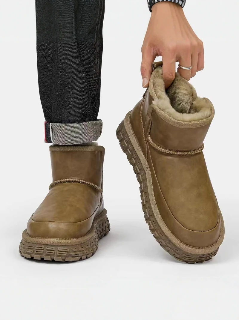 Northeast China Winter Thickened Fleece Lined Bread Shoe Style Snow Boots for Men Warm Waterproof Anti-Cold below 40 Degrees