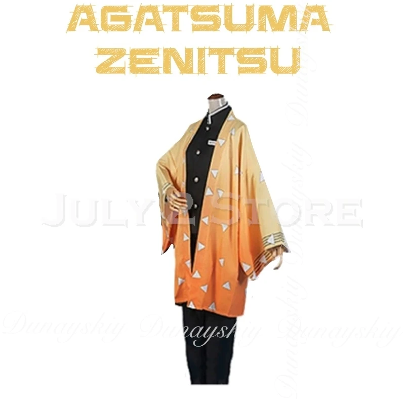 Agatsuma Zenitsu شيطان أنيمي القاتل تأثيري مع نمط المثلث الأصفر هاوري وشعر مستعار قصير شقراء تأثيري حلي جميع المجموعة