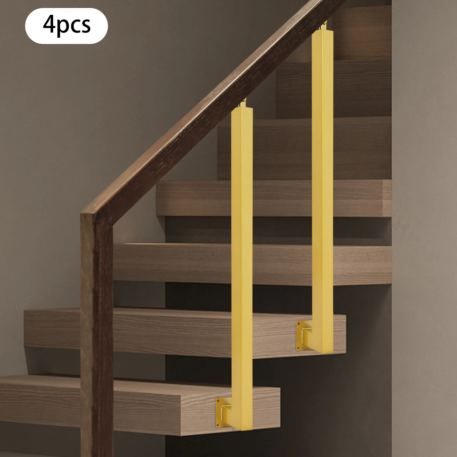 4 Pieces of 90cm Stair Railing Side Installation - Golden Color, , , Suitable for Staircases, Villas, Entrances