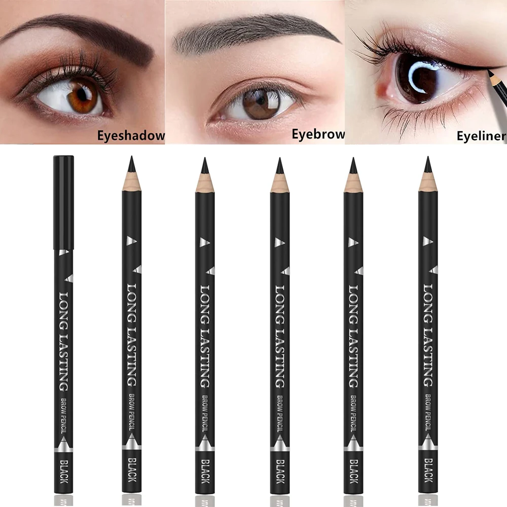 Matita per sopracciglia nera penna per Eyeliner 6 pezzi matita per sopracciglia impermeabile facile da colorare matita per occhi a lunga durata penna Gel strumenti per il trucco degli occhi