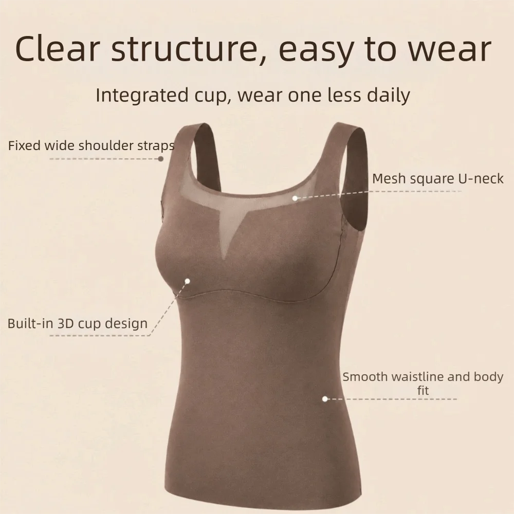 Seamless Thermal Underwear with Chest Pad Keep Warm Women's Slim Vest Sleeveless Autumn Winter Bottoming Camisole Girl