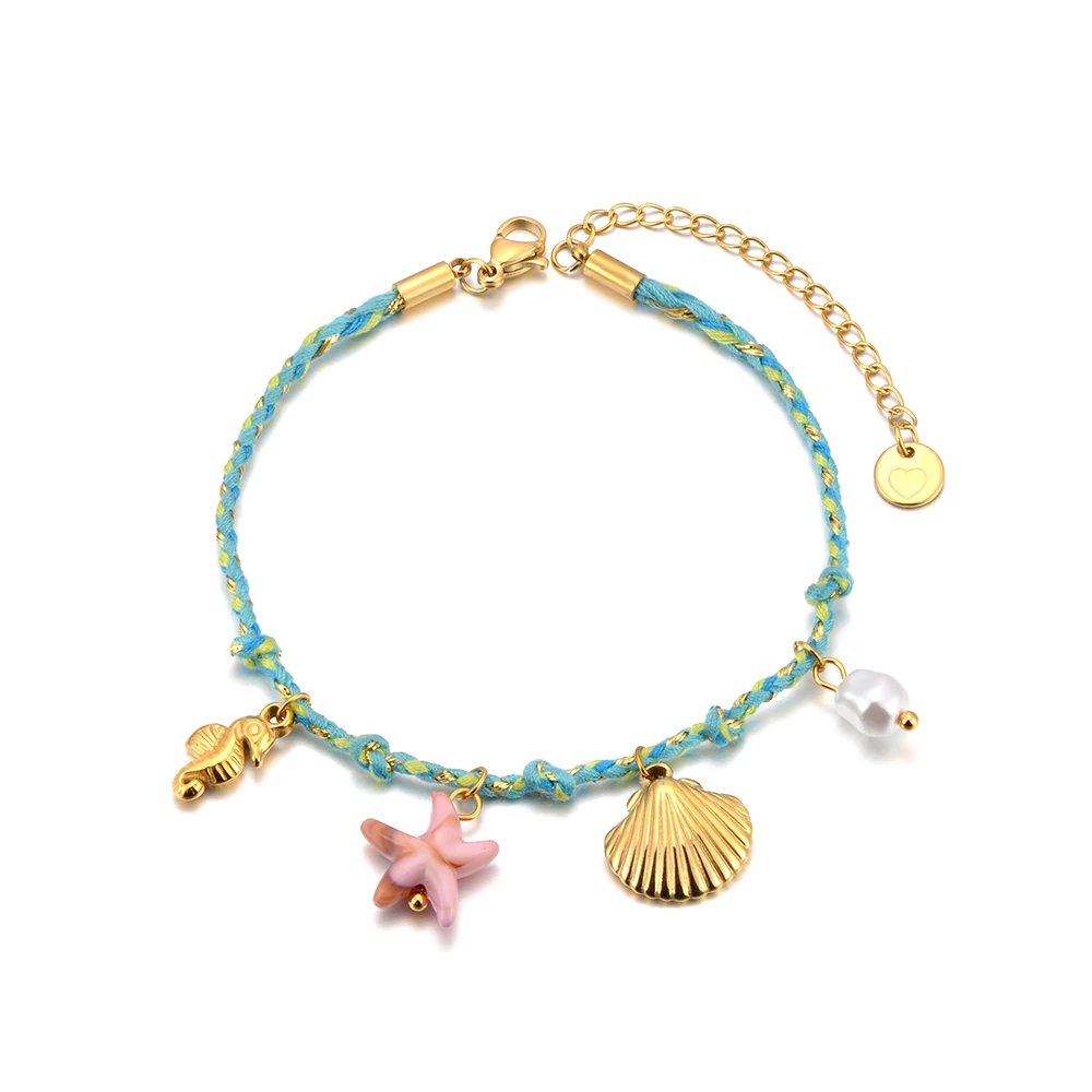 Trendy Shell Starfish Charm Bracelets for Women Gold Plated Stainless Steel Ocean Style Waterproof Chain Beach Jewelry B25156