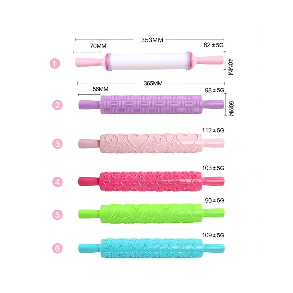 

8pcs Embossed Rolling Pin Dough Roller Food Grade Plastic Mold Cake Fondant Tools Baking Pan Kitchen Bar Utensils