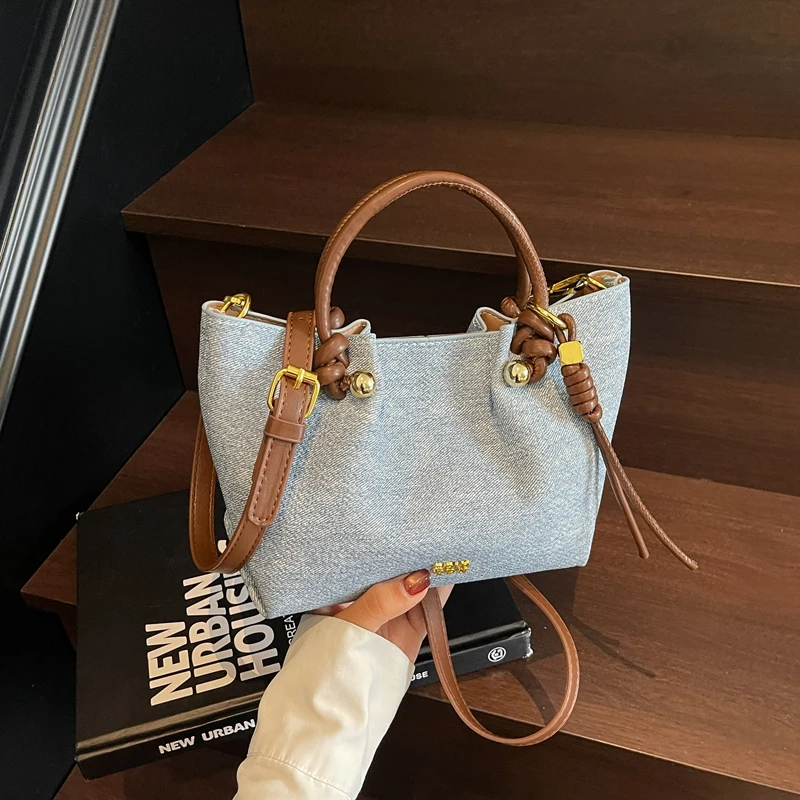 

Small Bucket Crossbody Bags for Women Fabric Shoulder Bag 2025 Luxury Designer New Short Handle Blue Purses and Handbags
