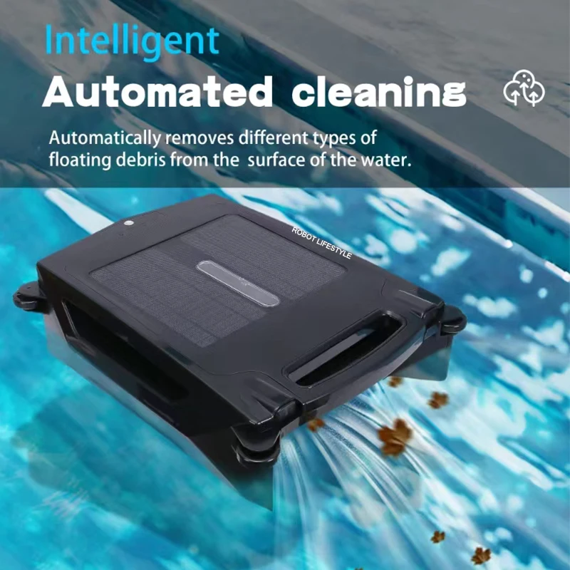 Wireless Skimmer Swimming Pool Robot Cleaner, Cleaning Surface of Pools, 2500mAh Lithium Battery, Solar Panel Power 10W