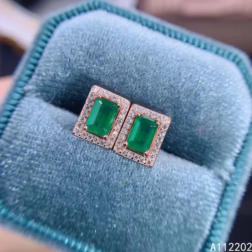 

Vintage Popular Natural Emerald Ear Stud 925 Sterling Silver Inlaid Green Gemstones Women's Jewelry Earrings Bridal Party Gift