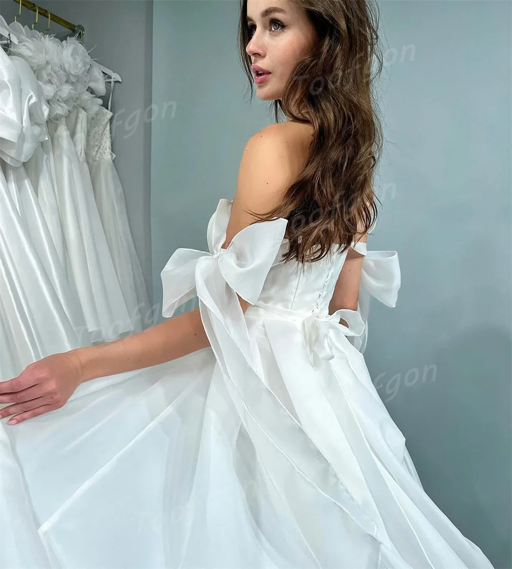 Toofgon Strapless Satin Organza Wedding Dresses Off The Shoulder Women Bride Dress Formal Party Bridal Gowns Customized