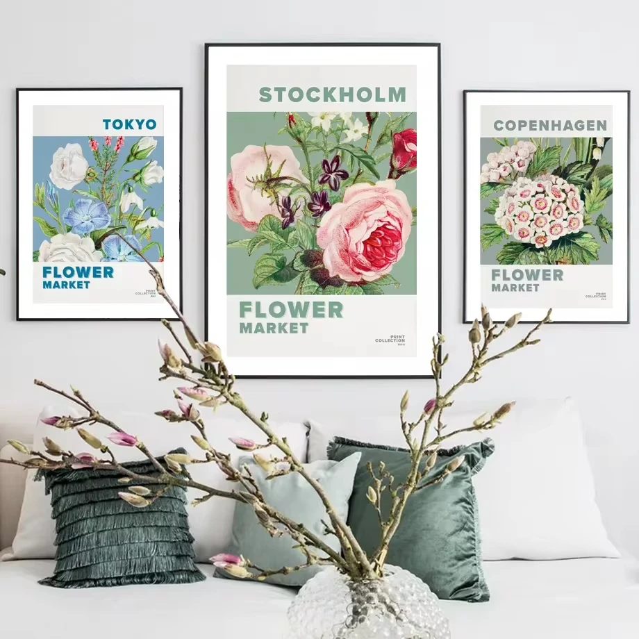 Abstract Peony Sunflower Dianthus Flower Market Wall Art Canvas Painting Nordic Posters and Prints Living Room Decoration Murals