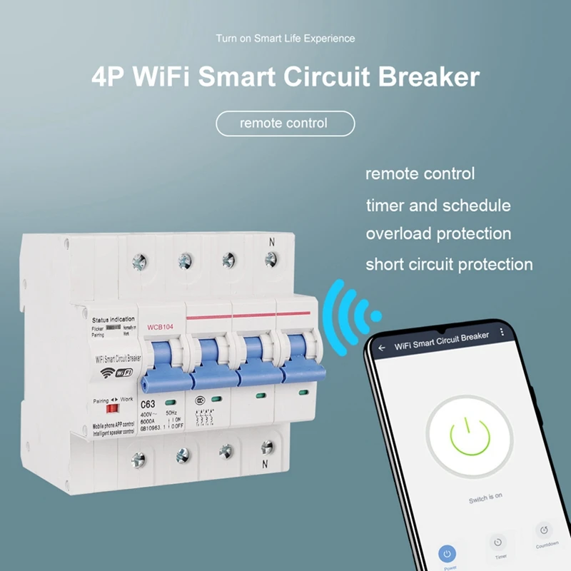 4P 380V 63A Circuit Breaker Tuya Smart Wifi Circuit Breaker Industrial Remote Control MCB Timing With Amazon Alexa Echo