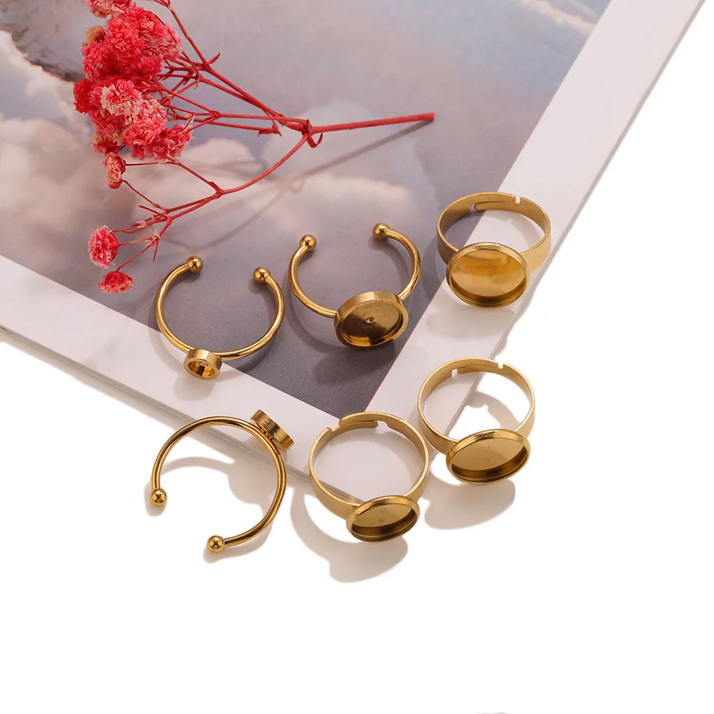 10pcs Adjustable Open Ring Settings Blank Base Bezel Cabochons Rings For Stainless Steel Resin Jewelry Making DIY Finger Ring