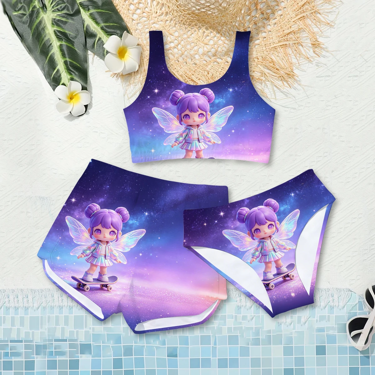 Girls' Summer Style Atmospheric Elf Fashion Three Piece Swimsuit Casual Sportswear