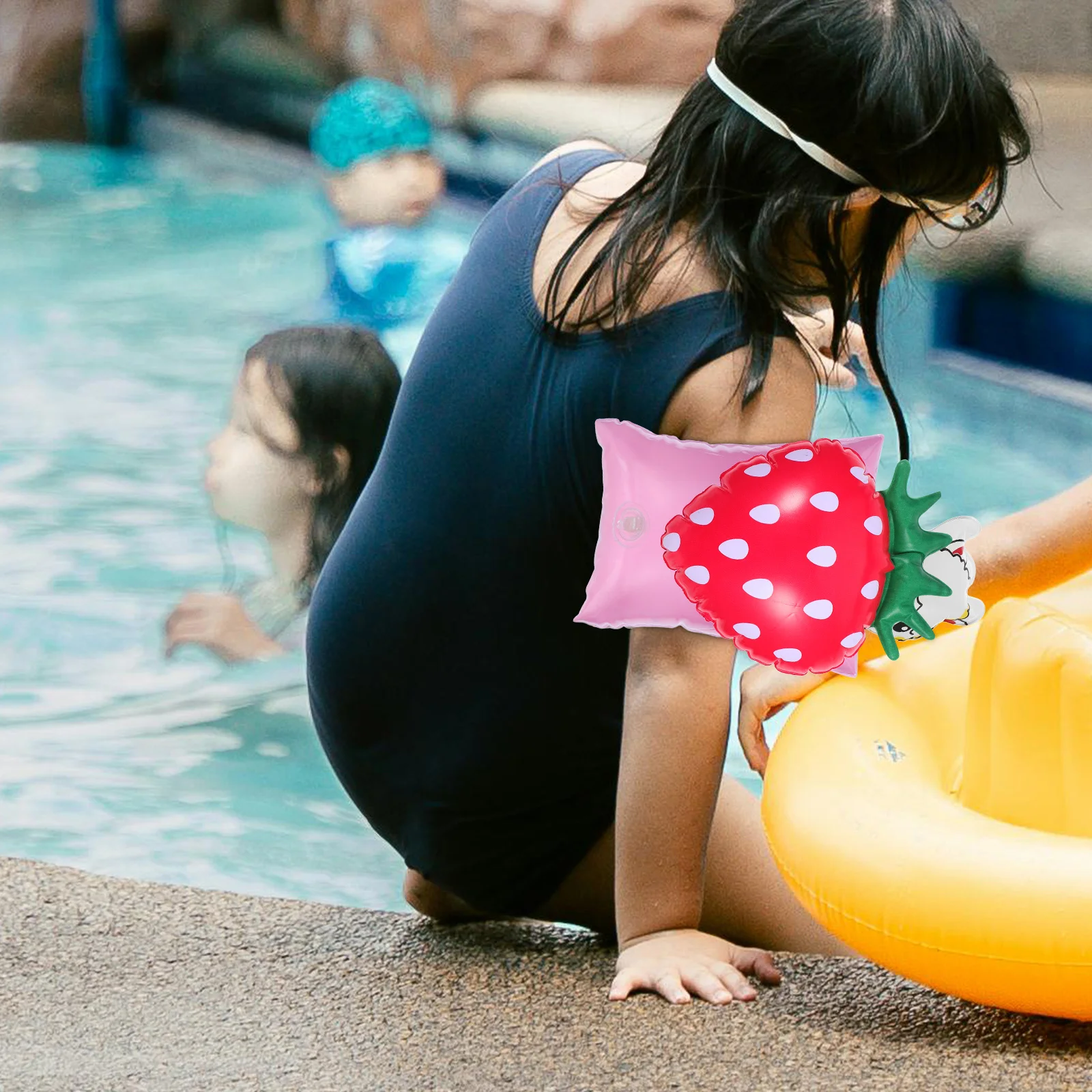 1 Paar Kinderen Arm Ring Opblaasbare Zwemmen Floaties Aardbei Patroon Arm Band Veilig Beginner Zwemmen Ondersteuning Peuters