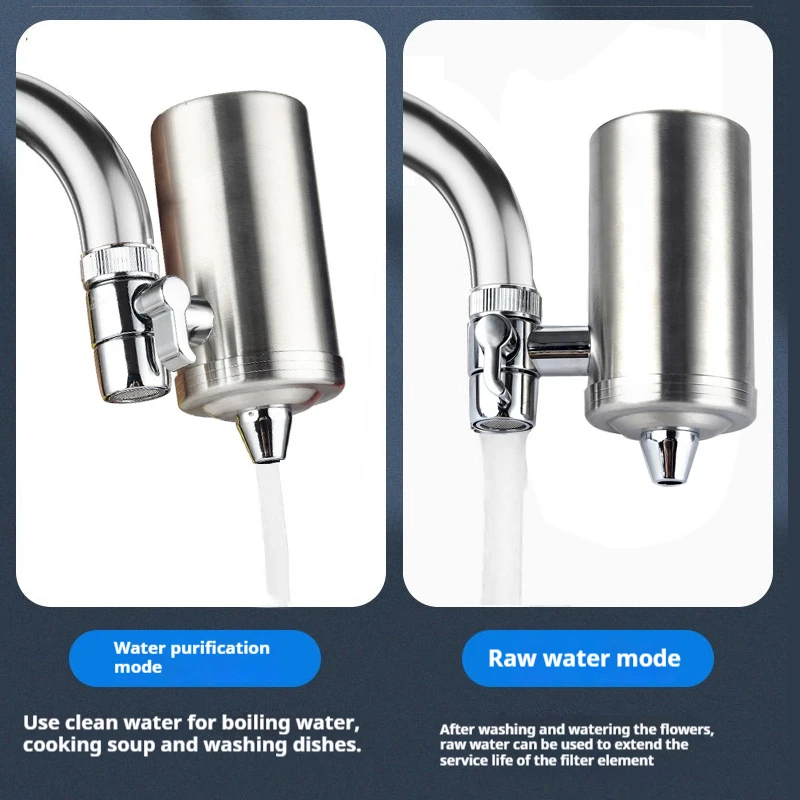 Faucet Alkaline Water Filter, Stainless-Steel 360° Rotating Water Filter for Sink, Improves pH and Taste, Reduces Chlorine, Odor