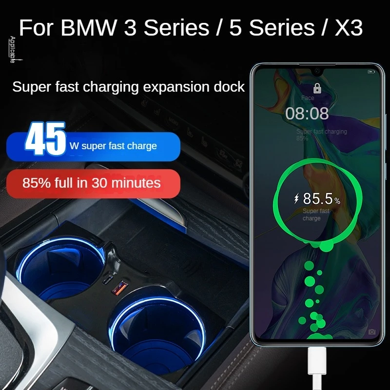 2018-2024 For BMW X3 Car Fast Charger 90W USB Shunt Hub Type C Splitter With Cigarette To Adapter Type C USB Charging