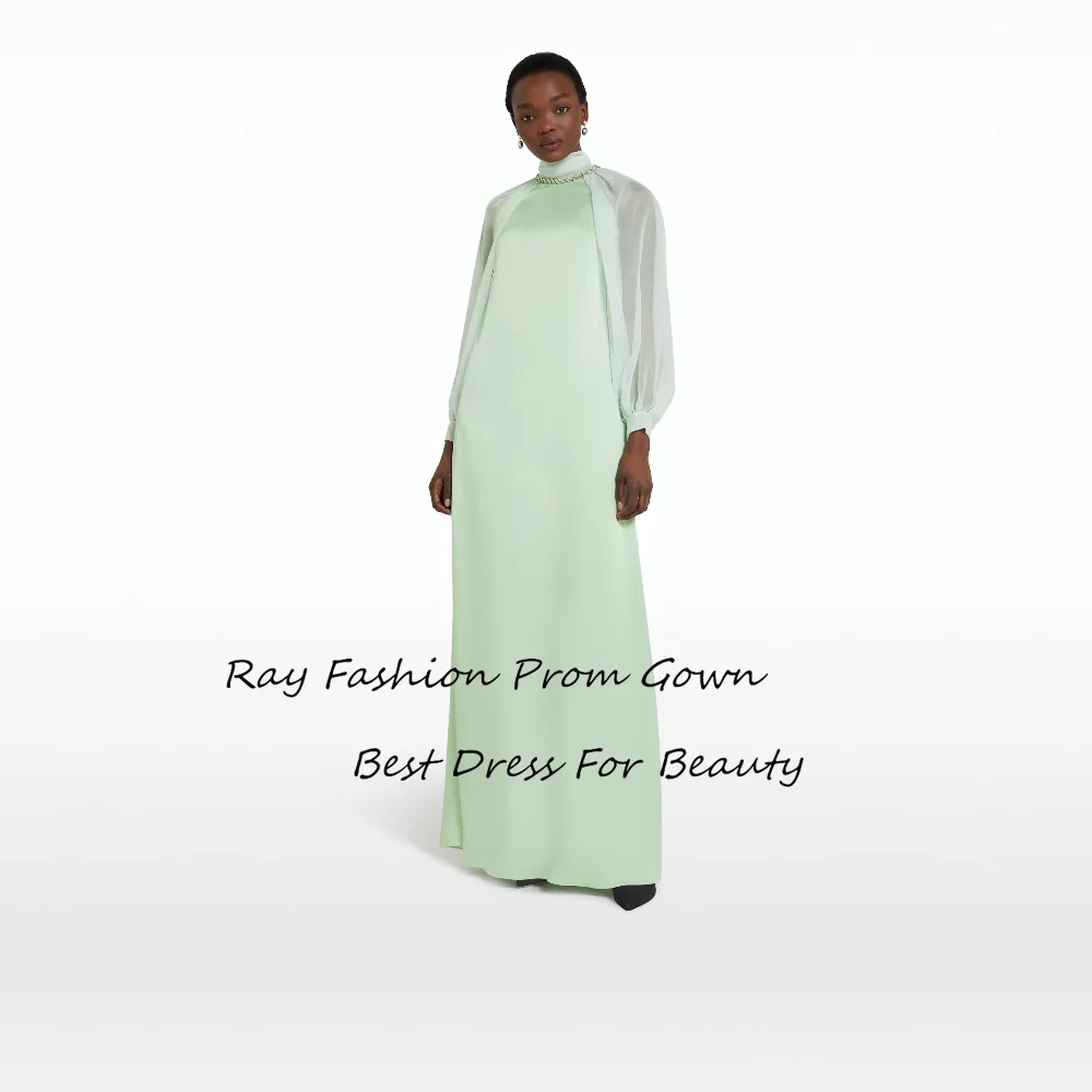 

Ray Fashion Simple A Line Prom Dress High Neck Long Sleeves Floor Length For Women Formal Occasions فساتين سهرة Saudi Arabia