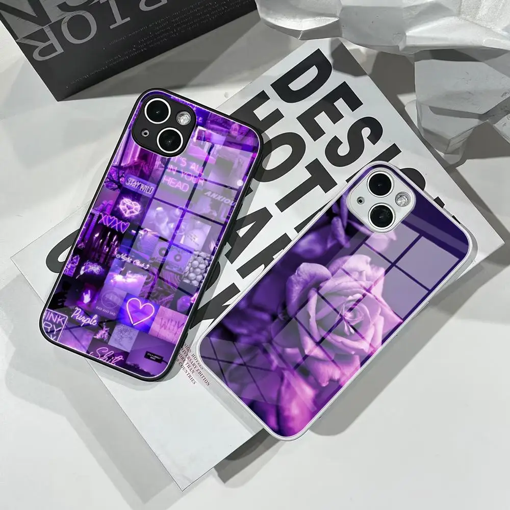 

Purple aesthetic Phone Case Tempered Glass For IPhone 16 15 Pro Max 14 13 12 Mini Plus Samsung S24 S23 Ultra phone case