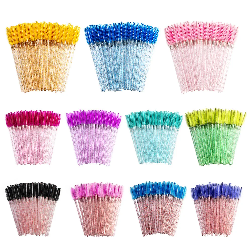 100pcs Mascara Wands Disposable Crystal Diamond Rod Eyelash Brush for Lash Eyelash Extension Tech Makeup Beauty Tool COMELYLASH