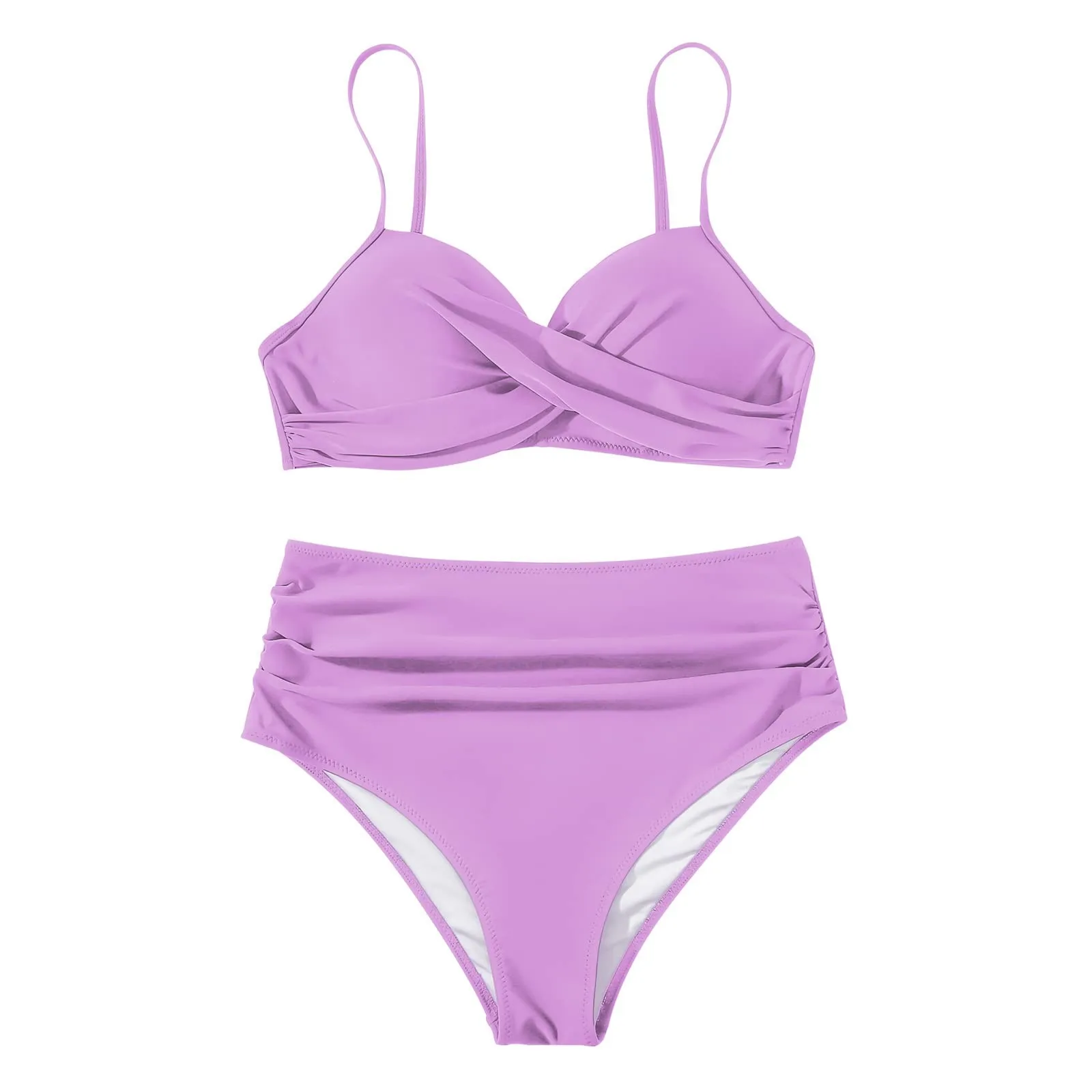 Spring And Summer Sexy Based Print Split High Waist Bikini Swimsuit For Women Two Piece Solid Color Swimwear 2024 Woman Push Up