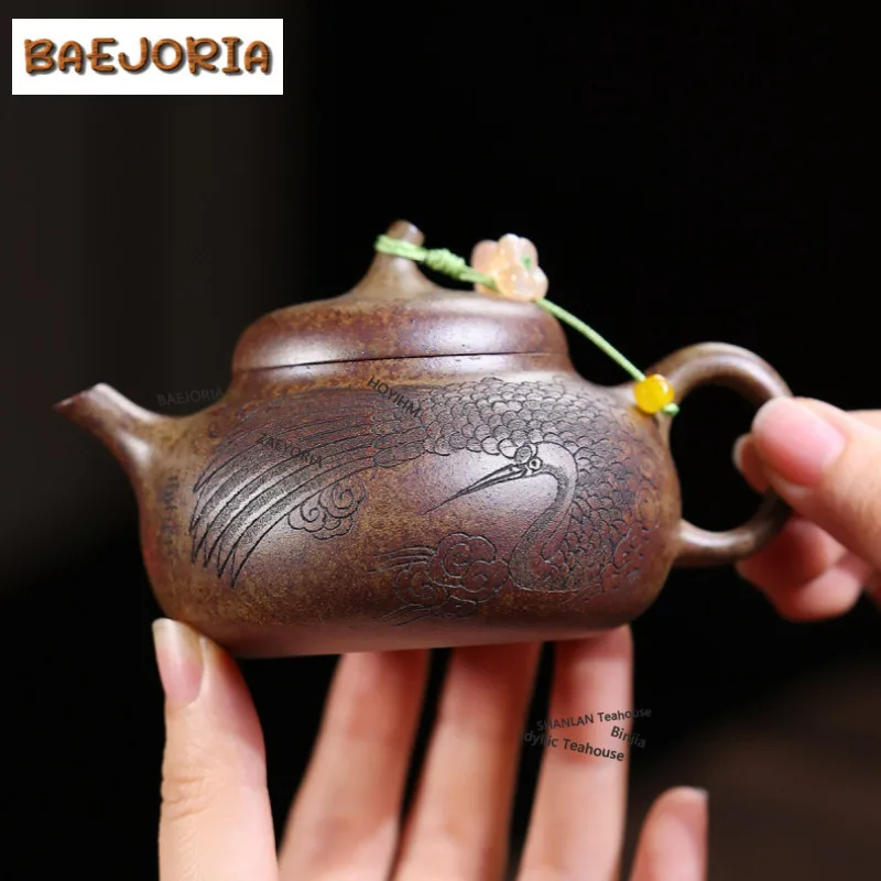 160ml Traditional Yixing Purple Clay Teapots Handmade Eggplant Pot Raw Ore Agilawood Mud Kettle Chinese Zisha Tea Set Ornaments