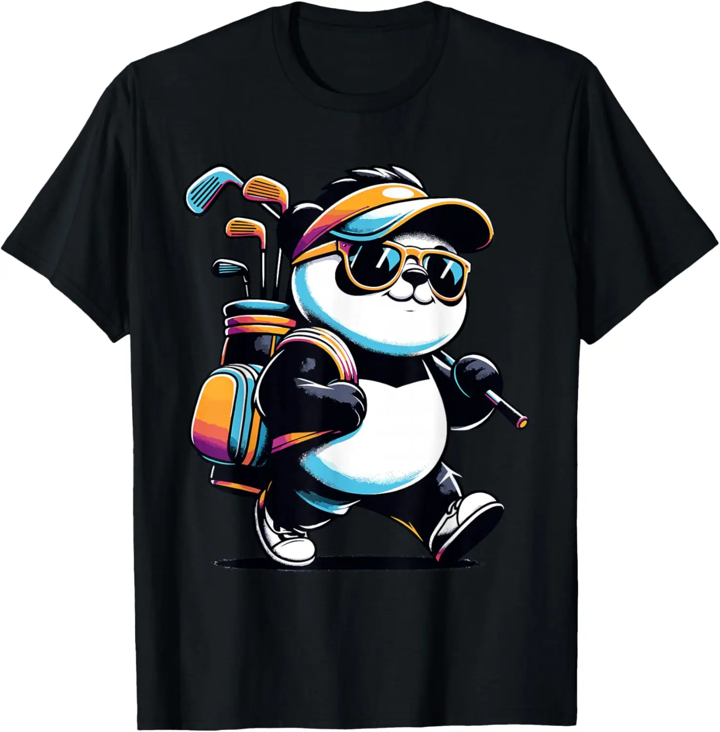Novelty Panda Golfing Men Women Kids Funny Golf T-Shirt 100% Cotton Trendy Y2K Short-Sleeve Tee-Soft, Quick-Drying,