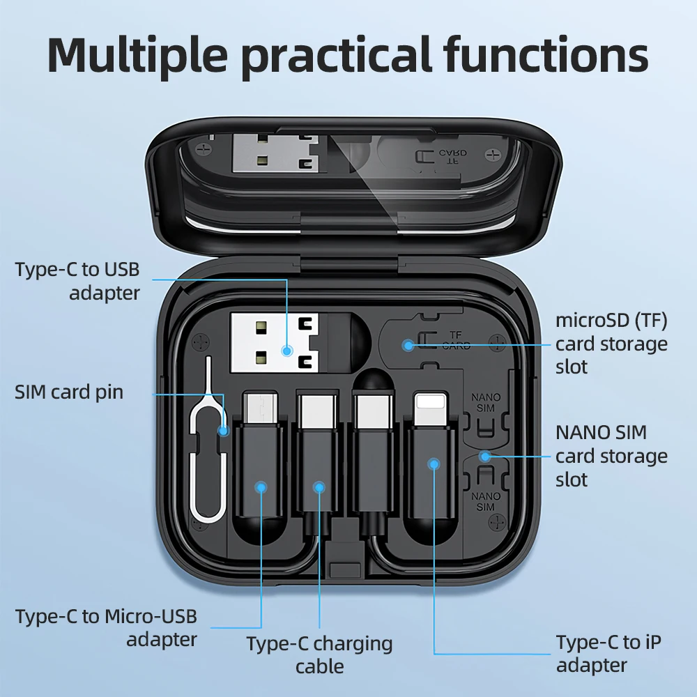 HOCO U114 PD60W Multifunctional Charging Data Cable Set Box Storage Makeup Mirror Portable Travel Mobile Phone Holder Multi Head
