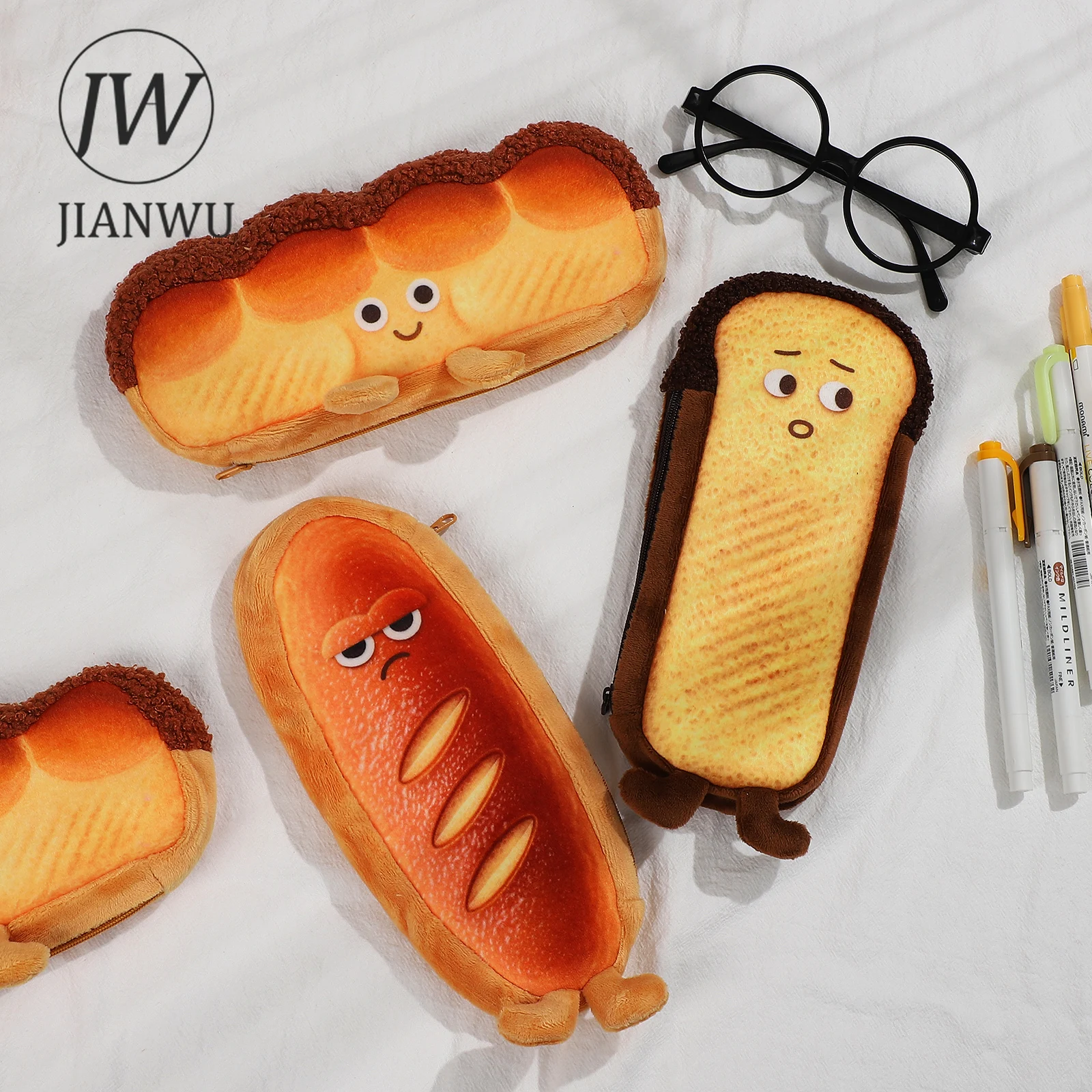 JIANWU Creative Mood Bread Pencil Case Large Capacity Zipper Funny School Pencil Cases Kawaii Stationery Storage Bags Supplies