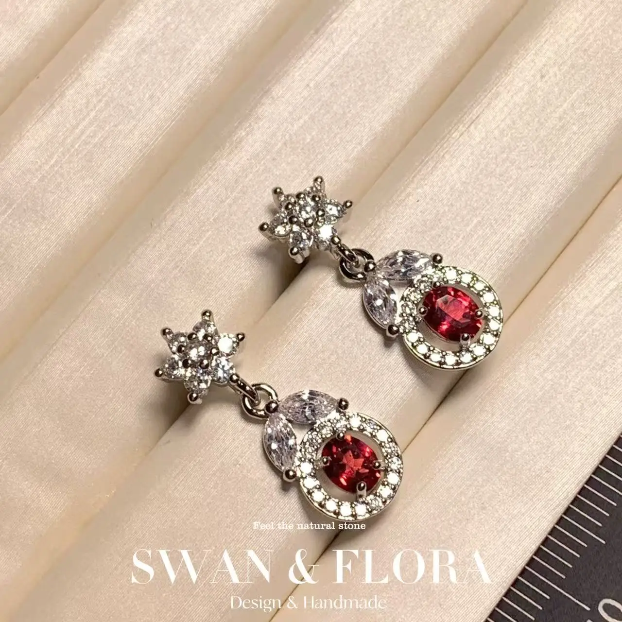 60Natural Garnet Stud Earrings for women Jewelry Gift Prevent allergy gem jewelry Genuine Red Stone