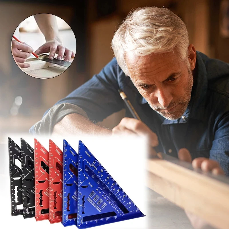 Règle triangulaire de 7 pouces, outil de mesure, outils de charpentier en alliage d'aluminium, règle d'angle métrique en pouces, vitesse carrée, outils pour le travail du bois