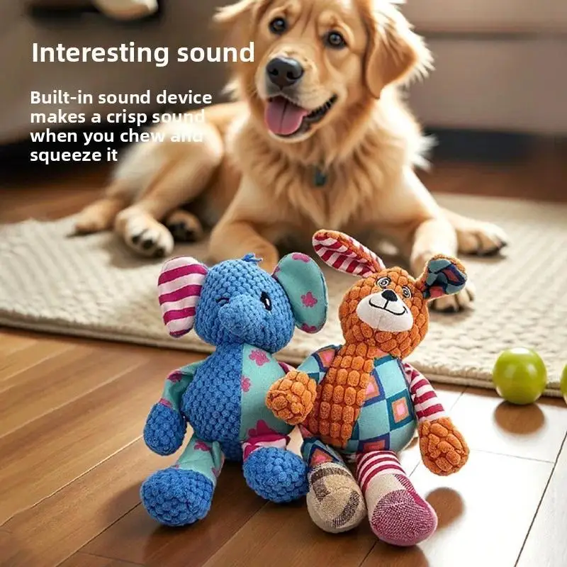 1 Piece Interactive Squeaky Plush Dog Chewing Toy Cute Elephant Bite Resistant Teeth Cleaning Sounding Doll Pet Supplies
