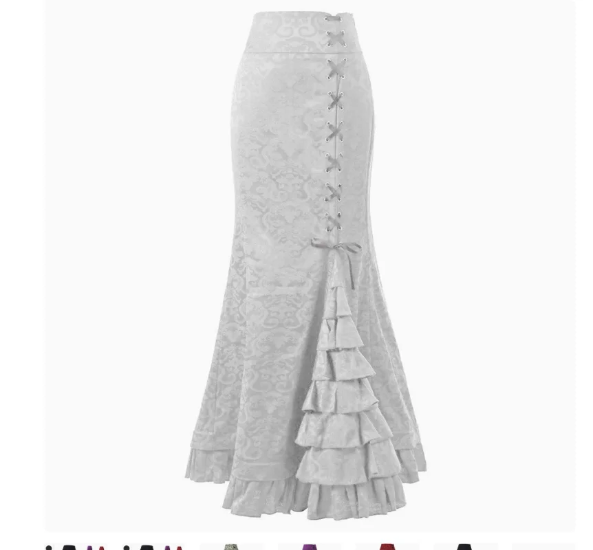 1pcs/lot Women Skirt Vintage Style Retro Mermaid Skirt Vintage Long Ruffle Slim Fishtail Skirt Lace-up Long Print Skirt