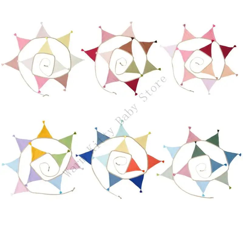 Double Layers Cotton Gauze Triangle Flags Bunting Colorful Tassels Banners Garland For Nursery Baby Room Hanging Decor