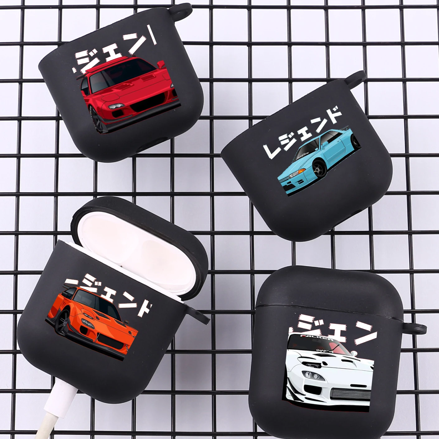 JDM Tokyo Drift Sports Car With Hook For Airpod Pro 3 Pro2 Black Protective Cover Soft Case for Apple Airpods 2 1 Earphone Cases