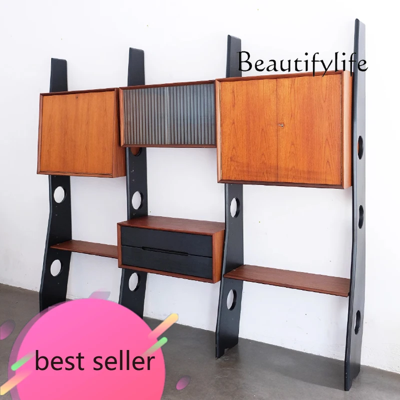 

F French Medieval All-solid Wood Wall Cabinet Household Floor Combination Shelf Display Cabinet Bookcase Retro Shelf