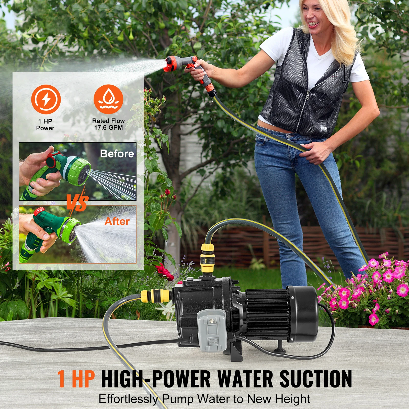 SucceBuy Shallow Well Jet Pump 115 V Cast Iron / Stainless Steel Irrigation Water Pump for Agricultural Garden Irrigation System