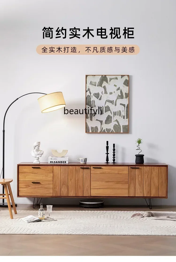 Q181  LSolid wood living room storage audio-visual cabinet old high Nordic wabi sandy wind TV cabinet side cabinet