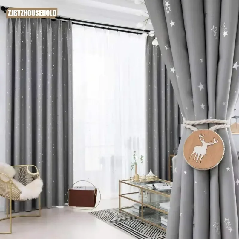 

Curtain Finished Project Shading Fabric Curtains for Living Dining Room Bedroom for Rental Thickened Hot Silver Star