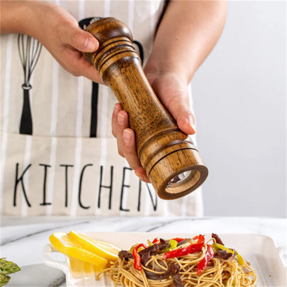 1PC Wooden Cooking Salt Pepper Grinder 5 8 10 Inch Salt and Pepper Mill Shaker with Ceramic Rotor Kitchen Tool