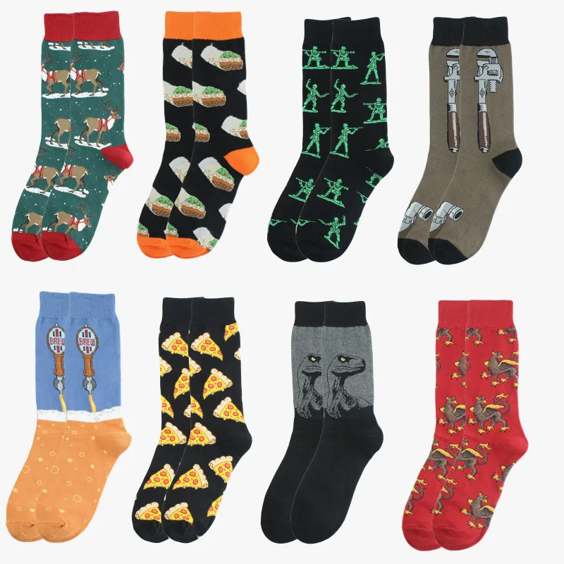 Chaussettes en coton pour homme et femme, 1 paire, en forme de requin, pizza, Sushi, nourriture, chien, canard, animal, hiver, rétro, personnalité