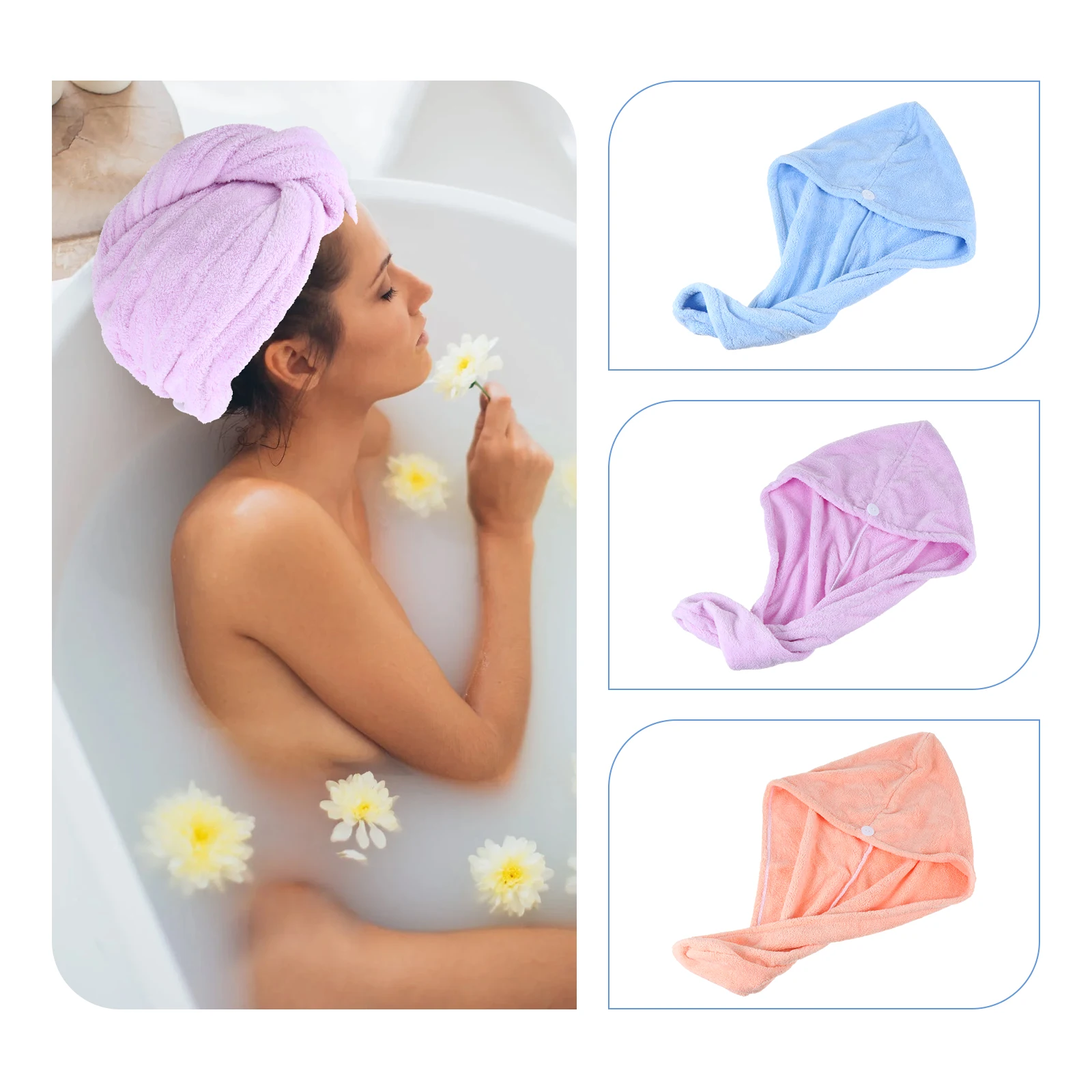 

3Pcs Coral Fleece Dry Hair Hat Absorbent Cap Towel Wraps Shower Supplies Hair Drying Bathroom Bedroom Travel Dormitory Soft