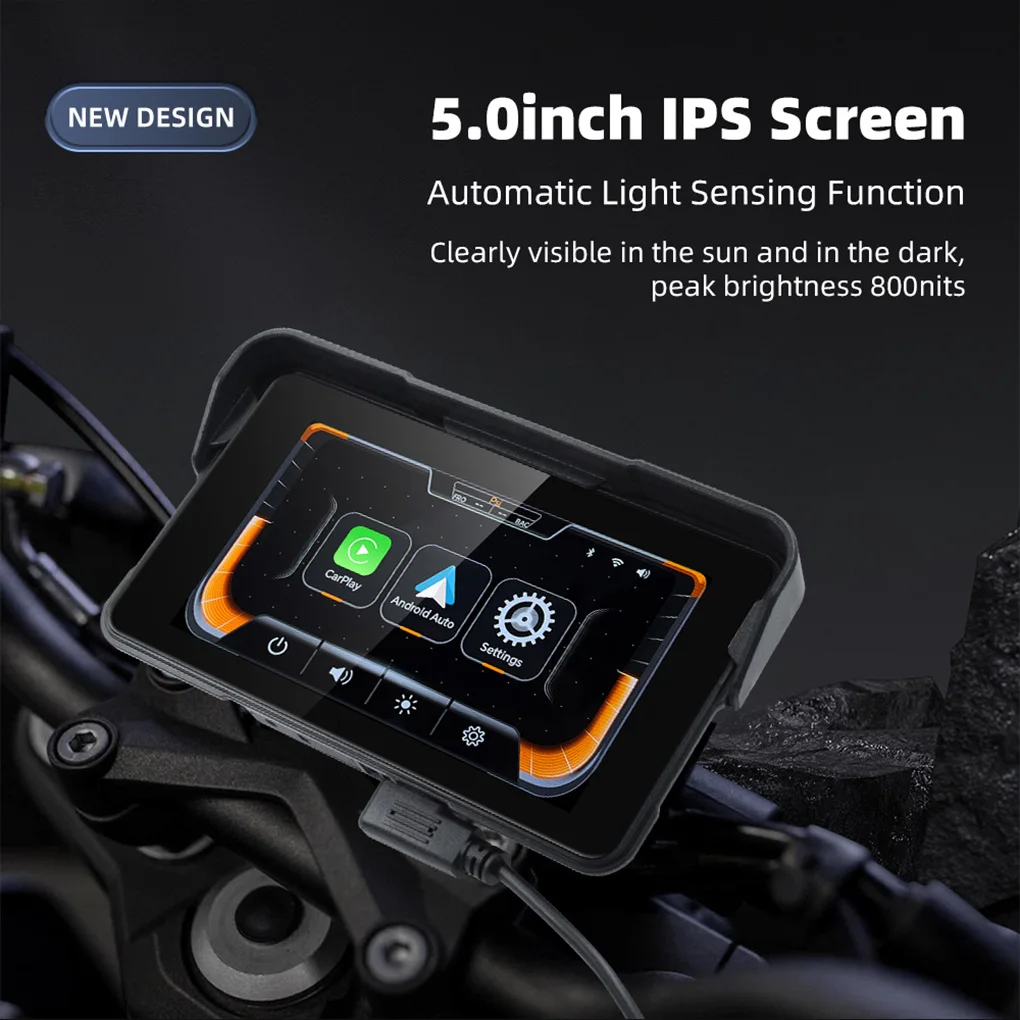 Portable Digital Motorcycle Dashboard 5inch Waterproof Touch Screen Wireless CarPlay Moto Android Auto GPS Motorcycle Navigation